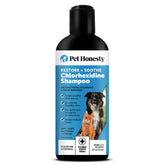 Pet Honesty chlorhexidine itch-relief shampoo bottle demonstrates soothing cleansing for pets