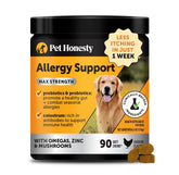 Pet Honesty dog allergy chews packaging shows seasonal allergy support