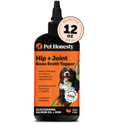 Pet Honesty dog joint supplement with salmon oil bottle pour supports mobility.