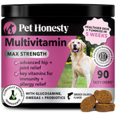 Pet Honesty dog multivitamin max strength bottle showing 15-in-1 wellness formula