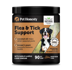 Pet Honesty flea tick chews bacon-bottle: bacon flavor encourages daily outdoor adventures.