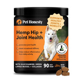 Pet Honesty Hemp Hip & Joint dog chews bacon bag shows tasty mobility support
