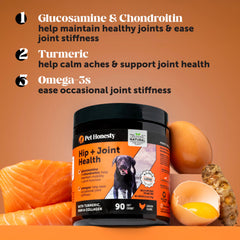 Pet Honesty Hip & Joint chews in dog bowl promoting daily joint care