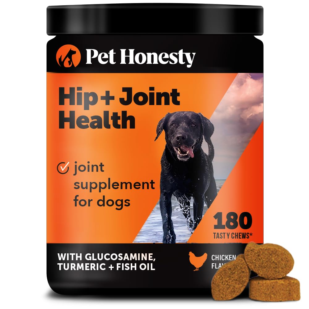 Pet Honesty Hip & Joint Soft Chews bottle shows convenient mobility support for dogs