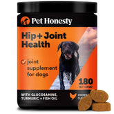 Pet Honesty Hip & Joint Soft Chews bottle shows convenient mobility support for dogs