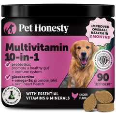 Pet Honesty multivitamin dog supplement bottle promotes daily immune and joint health support.