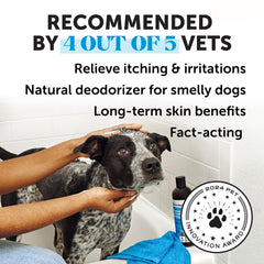 Pet Honesty Restore + Soothe shampoo bottle-back highlights clean ingredients for sensitive-skin care