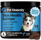 Pet Honesty Skin Health Salmon Chews package highlighting daily skin support for dogs