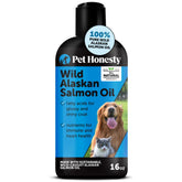 Pet Honesty Wild Alaskan Salmon Oil bottle pouring over kibble for a glossy coat.