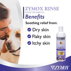 Pet King Brands ZYMOX leave-in conditioner applied to a dog's coat during grooming.