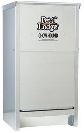 Pet Lodge Automatic Dog Feeder front view highlights weather-resistant galvanized steel.