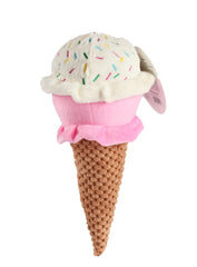 Pet Lou ice cream plush toy front view highlights durable two-layer fabric for teething puppies.