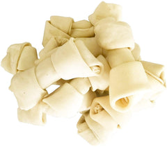 PET MAGASIN natural rawhide bones, front view for small dogs, long-lasting chew.