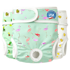 PET MAGASIN pack shot shows three pack of super absorbent reusable dog diapers for easy home protection