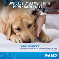 Pet MD Cat and Dog Ear Cleaner Wipes on dog ear during a calming wipe
