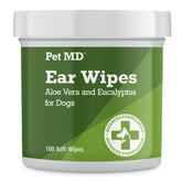Pet MD dog ear wipes packfront offers gentle cleaning and odor control.