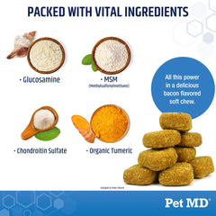 Pet MD Glucosamine for Dogs turmeric and Yucca ingredients highlight
