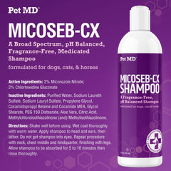 Pet MD Micoseb-CX label close-up highlighting USA-made quality.