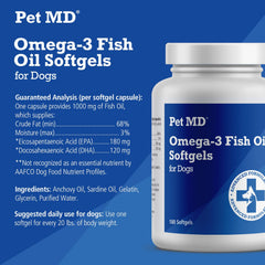 Pet MD Omega 3 dog EPA DHA ingredients label for informed canine nutrition