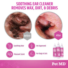 Pet MD Otic-Clean easy pour spout enables quick, mess-free ear cleaning
