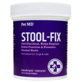 Pet MD Stool-Fix powder in a bowl shows natural clay for gentle diarrhea relief.