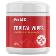 Pet MD Topical Wipes between-baths offer quick refresh and skin care between baths.