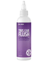 Pet MD Tris Flush ear cleaner bottle 12oz promotes easy at home ear care and comfort for pets.