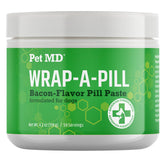 Pet MD Wrap A Pill Bacon Paste for Dogs bottle demonstrates easy-to-hide pill pockets.