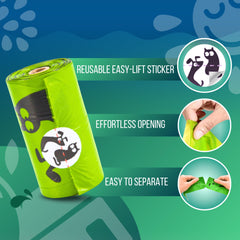 Pet N Pet easy-tear bags enable one-handed mess cleanup.