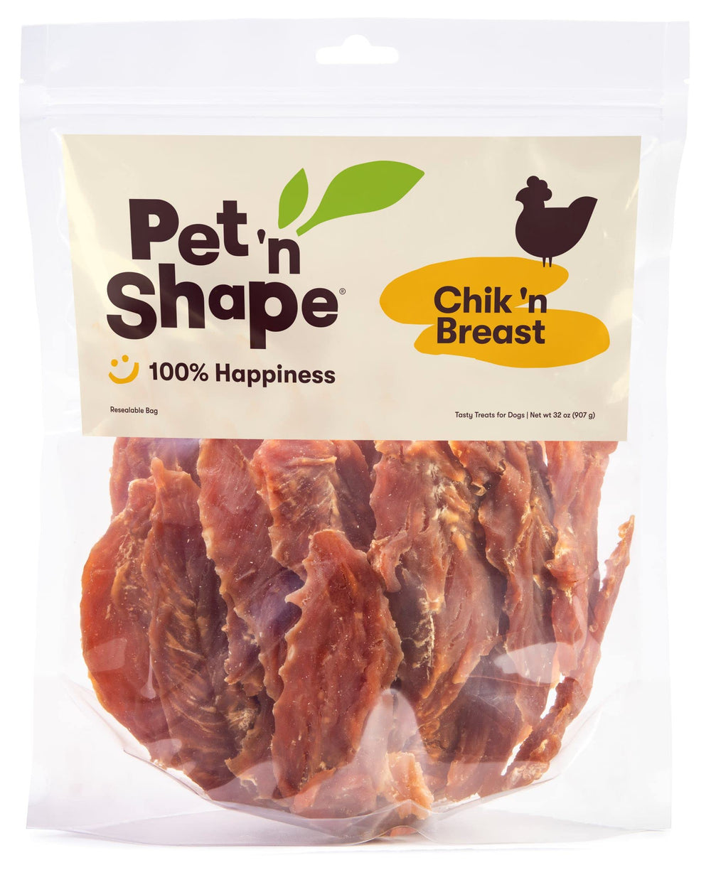 Pet 'n Shape Chik 'n Breast Jerky packaged for freshness and resealability.