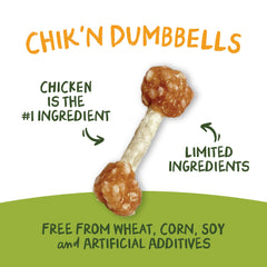 Pet 'n Shape Chik 'N Rice Dumbbells chewy rawhide stick close-up