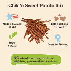 Pet 'n Shape Chik 'n Sweet Potato Stix dog-chew moment highlights chewy texture