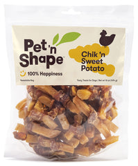 Pet 'n Shape Sweet Potato Chews Jerky bag front view showing grain-free dog treats