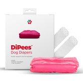 Pet Parents DiPees pink diapers pack showing leak protection and comfort.