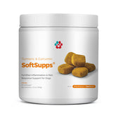 Pet Parents Turmeric Curcumin SoftSupps dog bottle highlighting joint support benefits.