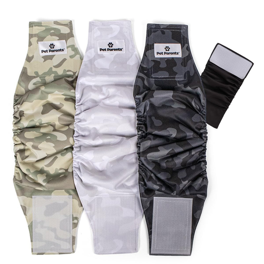 Pet Parents washable belly bands for male dogs in black offer reusable leak protection for daily wear.