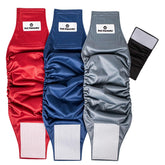 Pet Parents washable belly bands on a dog prevent leaks during play.
