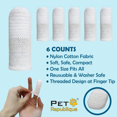 Pet Republique finger toothbrush kit closeup fabric and soft bristles.