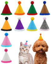 PET SHOW mini party hats in colorful hues for festive pet photos.