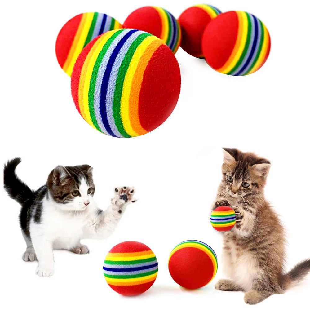 PET SHOW red rainbow cat toy ball closeup for quiet indoor play.