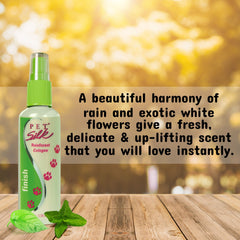 Pet Silk Rainforest Spray on a dog during brushing for smoother coat.