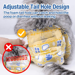 Pet Soft adjustable-tail-hole close-up shows flexible fit for varying tail sizes