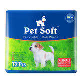 Pet Soft disposable male wrap dog diaper pack with three patterns.