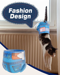 Pet Soft dog diapers female tail hole jeans design showcases easy on, secure placement.