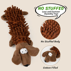 Pet Soft no-stuffing chew toys reduce mess while puppies explore texture and toss.
