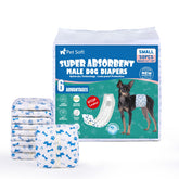Pet Soft male dog diapers pack front view showing clean design and secure fit
