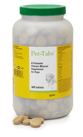 Pet-Tabs multivitamin dog chewable bottle supports daily canine nutrition with liver-flavor appeal.