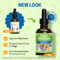 Pet Wellbeing Blood Sugar Gold dropper in use—precise dosing for dogs.