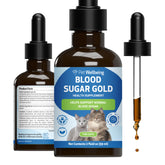 Pet Wellbeing Blood Sugar Gold for Cats bottle front shows holistic blood sugar support in action.