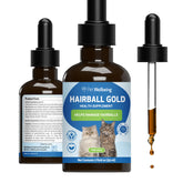 Pet Wellbeing Hairball Gold bottle front view showcasing vet-formulated support